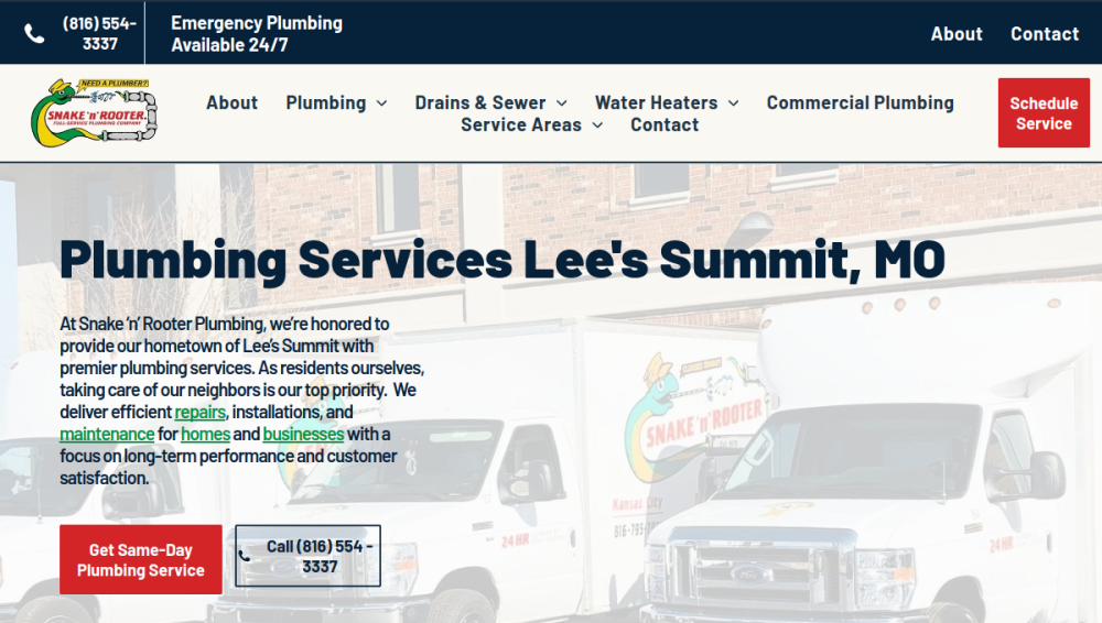 Snake 'n' Rooter Plumbing Company website