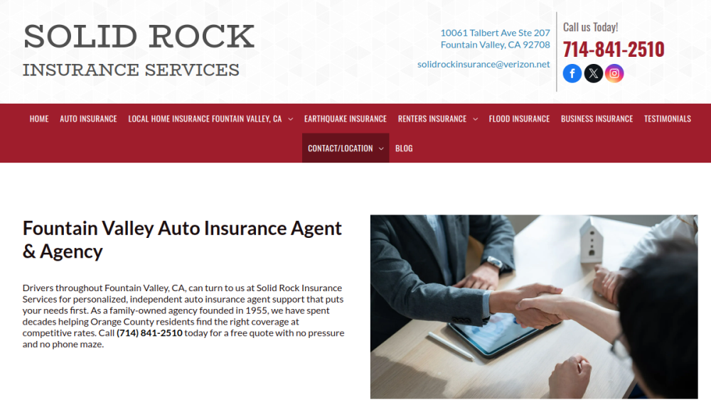 Website screenshot of Solid Rock Insurance