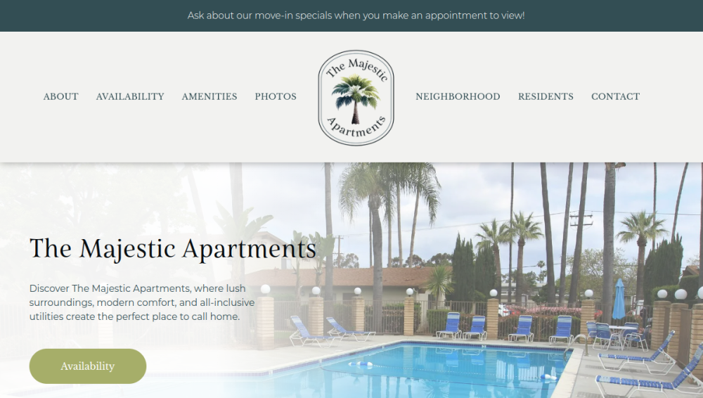 Website screenshot of The Majestic Apartments