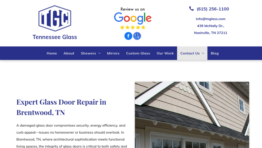 Website screenshot of Tennessee Glass Company