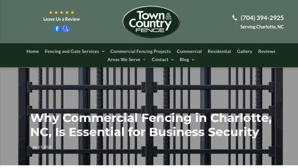 Website screenshot of Town & Country Fence