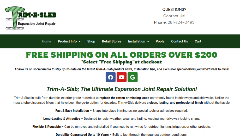 Website screenshot of Trim-A-Slab
