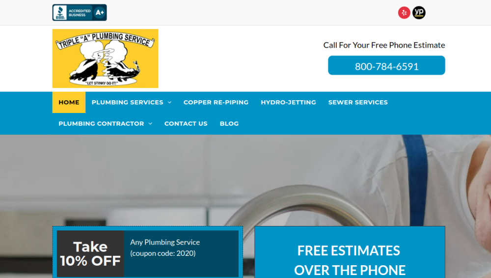 Website screenshot of Triple A Plumbing Services