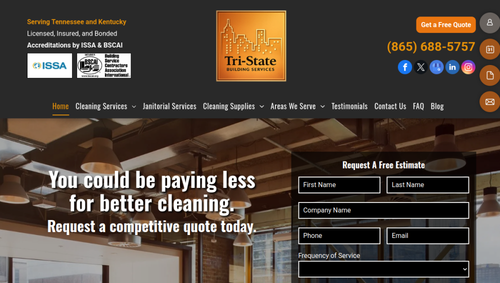 Website screenshot of Tri State Building Services
