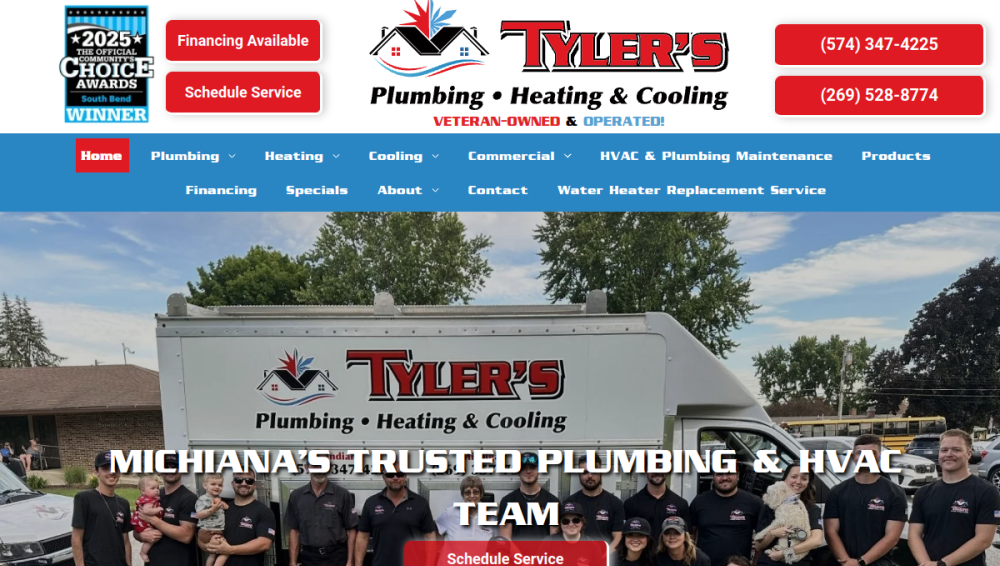 Website screenshot of Tyler's Plumbing Heating & Cooling