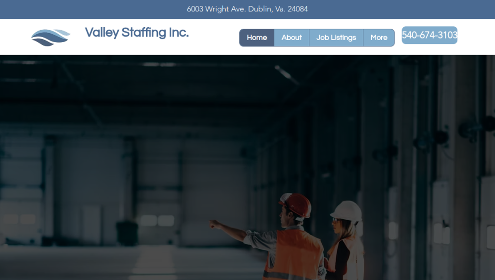 Website screenshot of Valley Staffing Inc