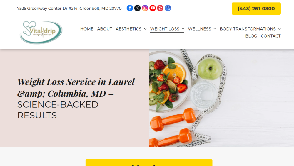 Website screenshot of Vital Drip Lounge Med Spa