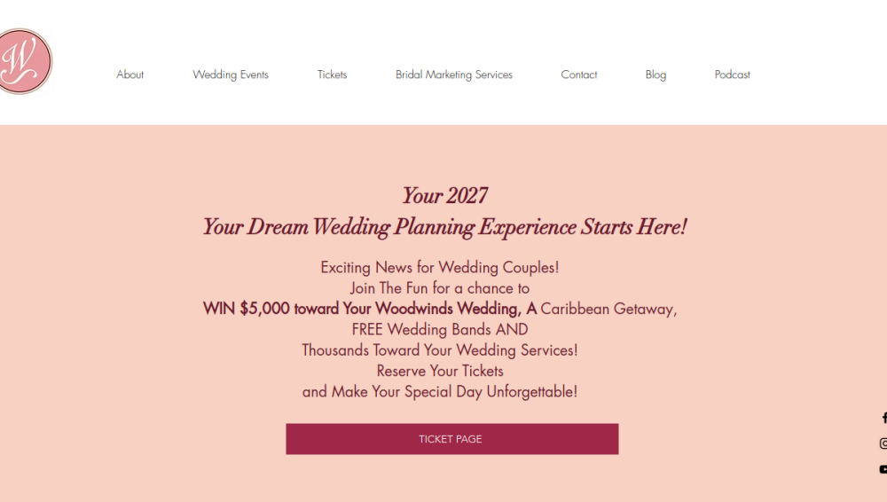 Website screenshot of Wedding Styles of CT