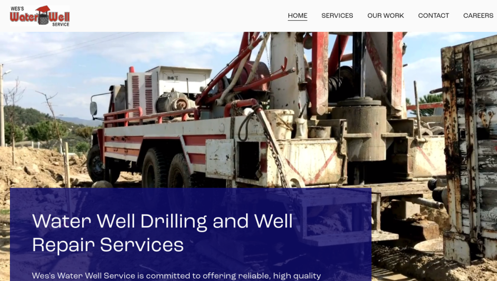 Website screenshot of Wes's Water Well Services