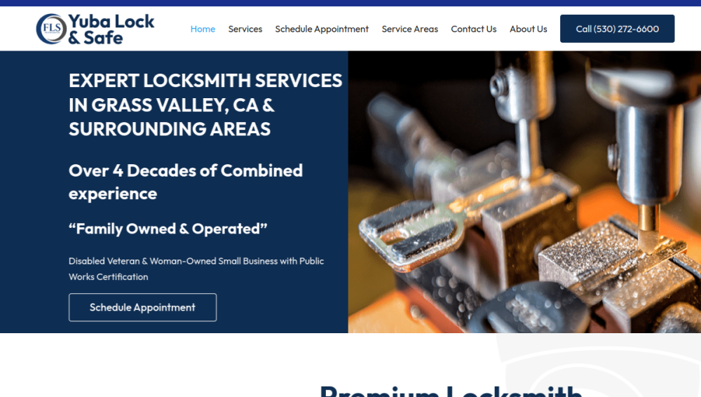 Website screenshot of Yuba Lock and Safe