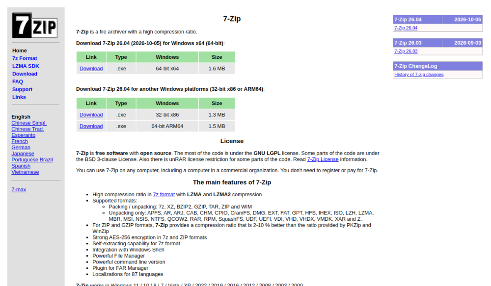 7-Zip 网站快照