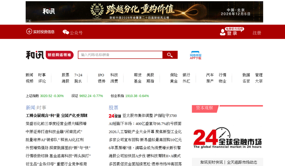 和讯网 网站快照