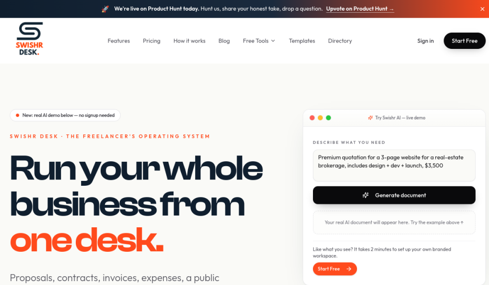 Swishr Desk website