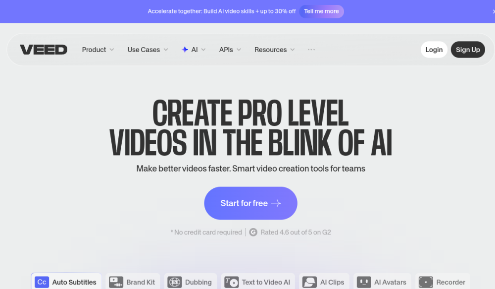 Veed.io browser-based video editing SaaS platform