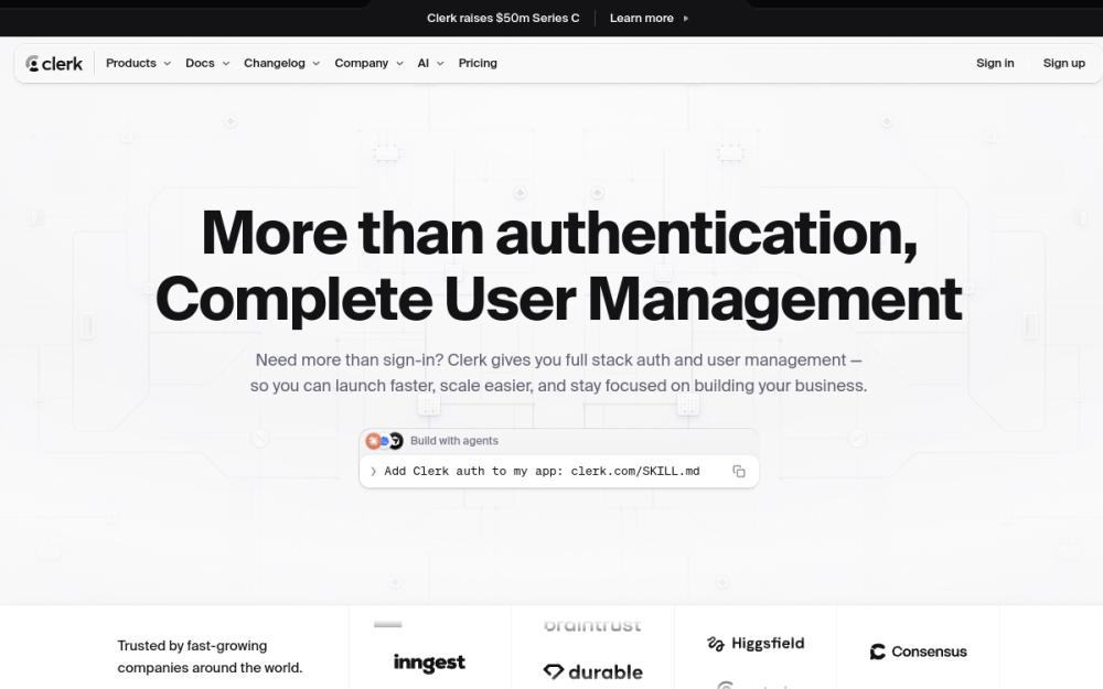 Clerk — Developer Tool Website example