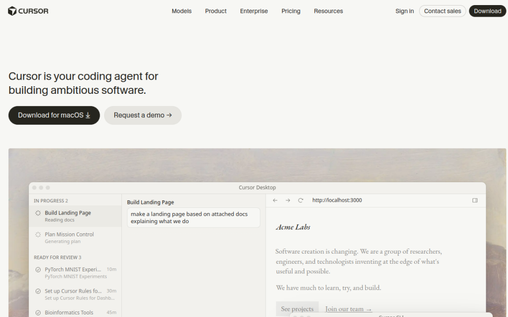 Cursor — AI Startup Website example