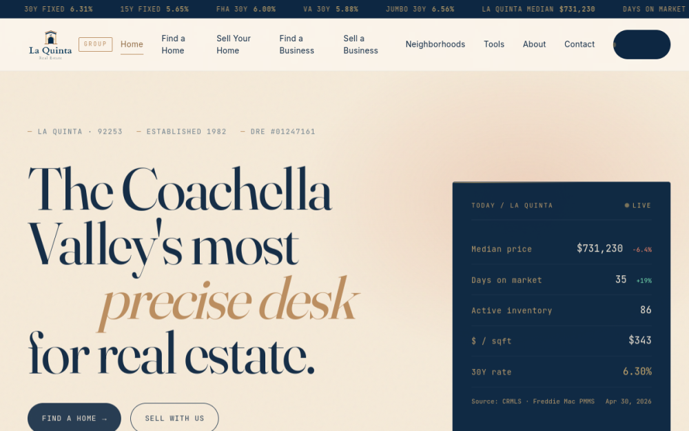 La Quinta Real Estate website screenshot