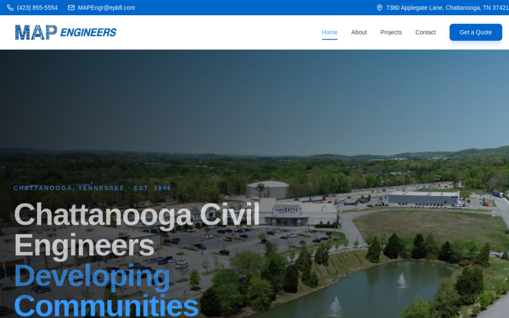 Screenshot of the MAP Engineers live website.