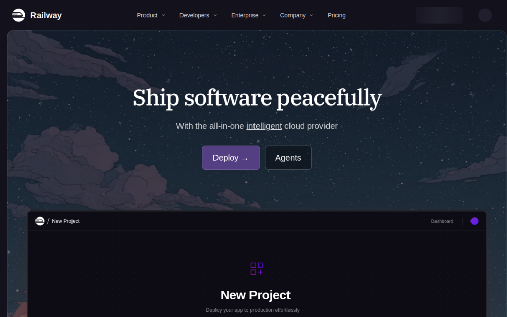 Railway — Developer Tool Website example