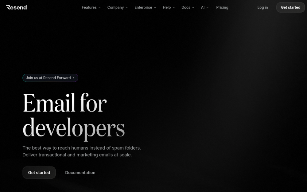 Resend — Developer Tool Website example