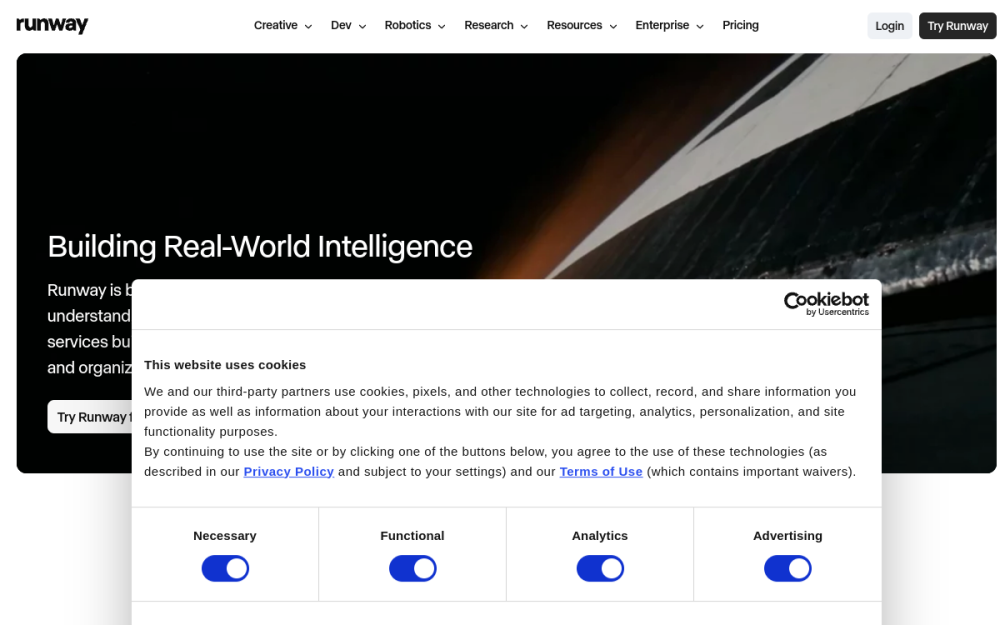 Runway — AI Startup Website example