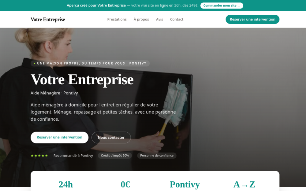 Agence digitale pour aide ménagère à Pontivy — création de site internet aide ménagère à Pontivy