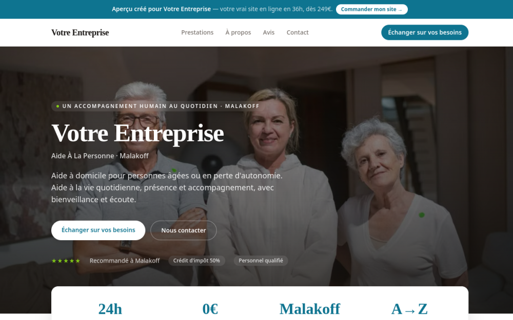 Agence digitale pour aide à la personne à Malakoff — création de site internet aide à la personne à Malakoff