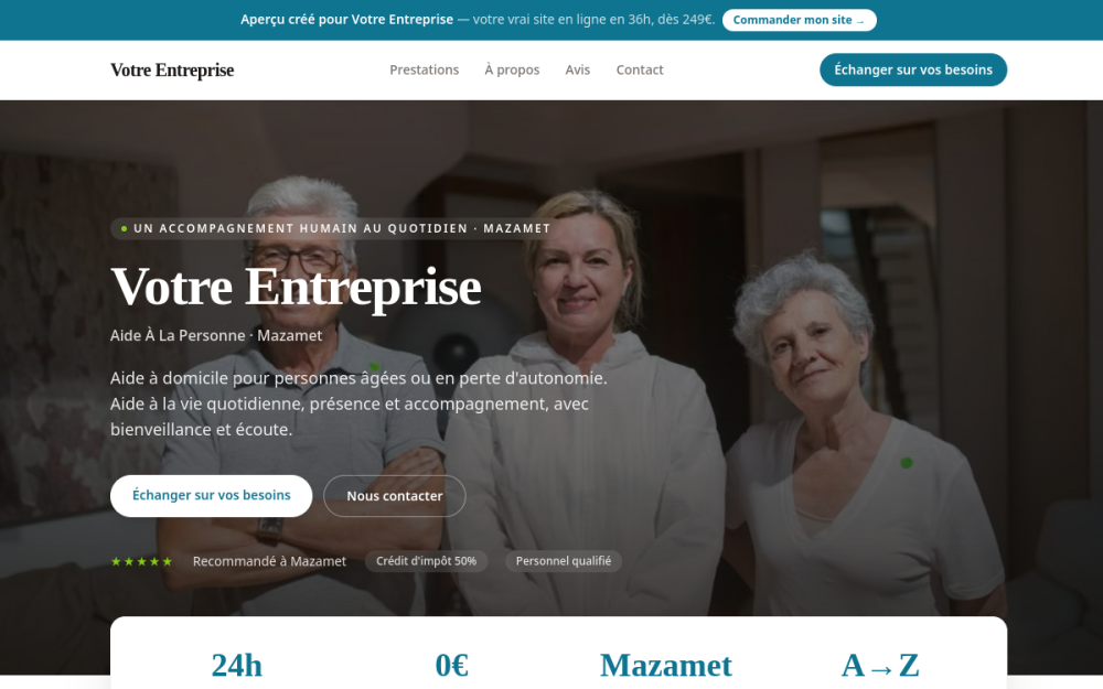 Agence digitale pour aide à la personne à Mazamet — création de site internet aide à la personne à Mazamet