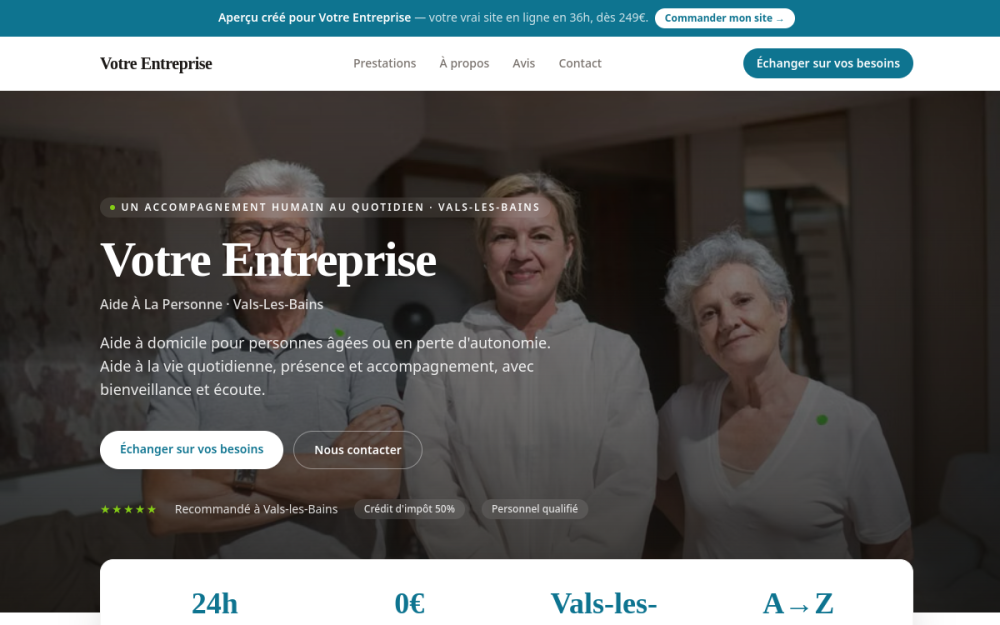 Agence digitale pour aide à la personne à Vals-les-Bains — création de site internet aide à la personne à Vals-les-Bains