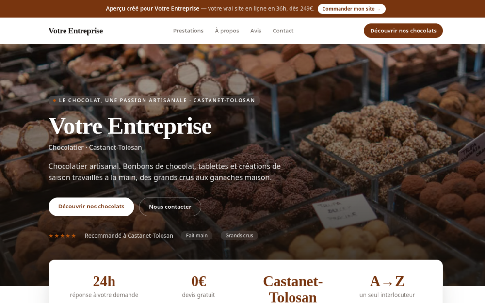 Agence digitale pour chocolatier à Castanet-Tolosan — création de site internet chocolatier à Castanet-Tolosan