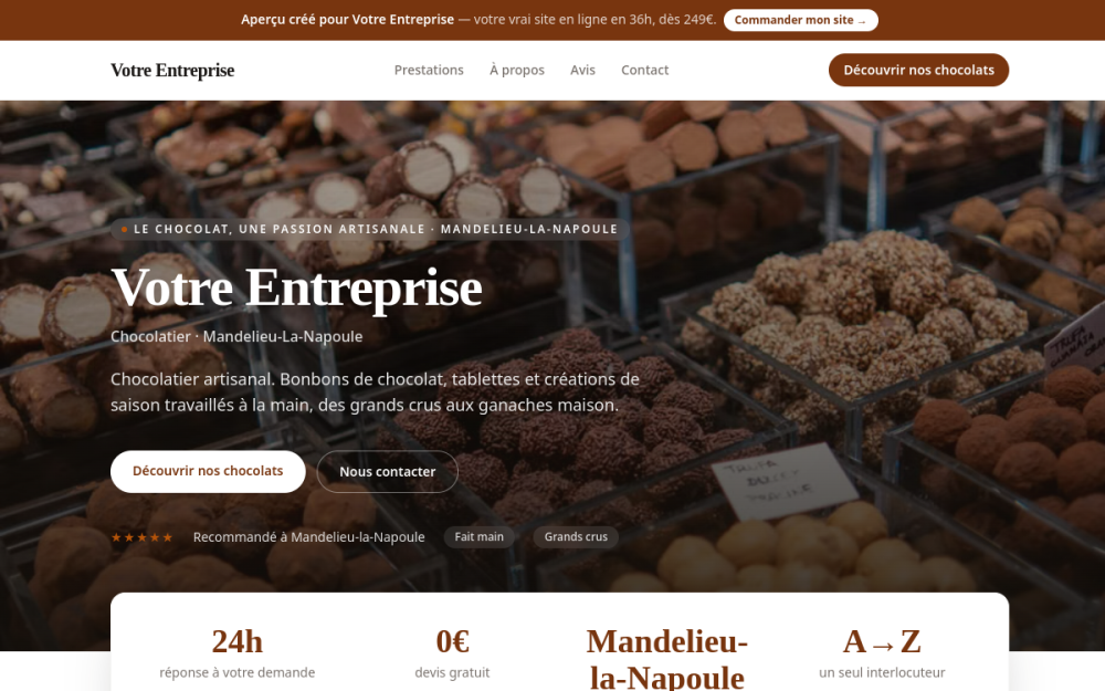 Agence digitale pour chocolatier à Mandelieu-la-Napoule — création de site internet chocolatier à Mandelieu-la-Napoule