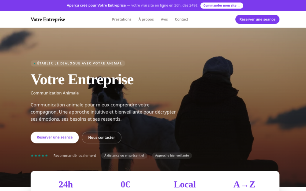 Création site internet communication animale — exemple de site professionnel par WebSaaS