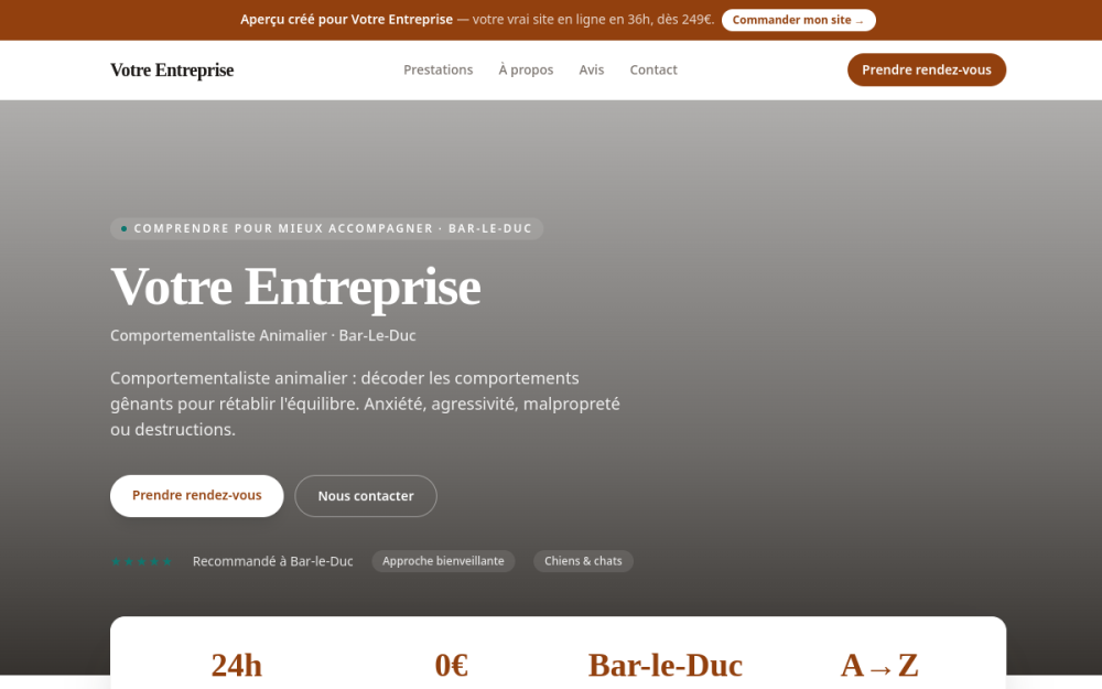 Agence digitale pour comportementaliste animalier à Bar-le-Duc — création de site internet comportementaliste animalier à Bar-le-Duc