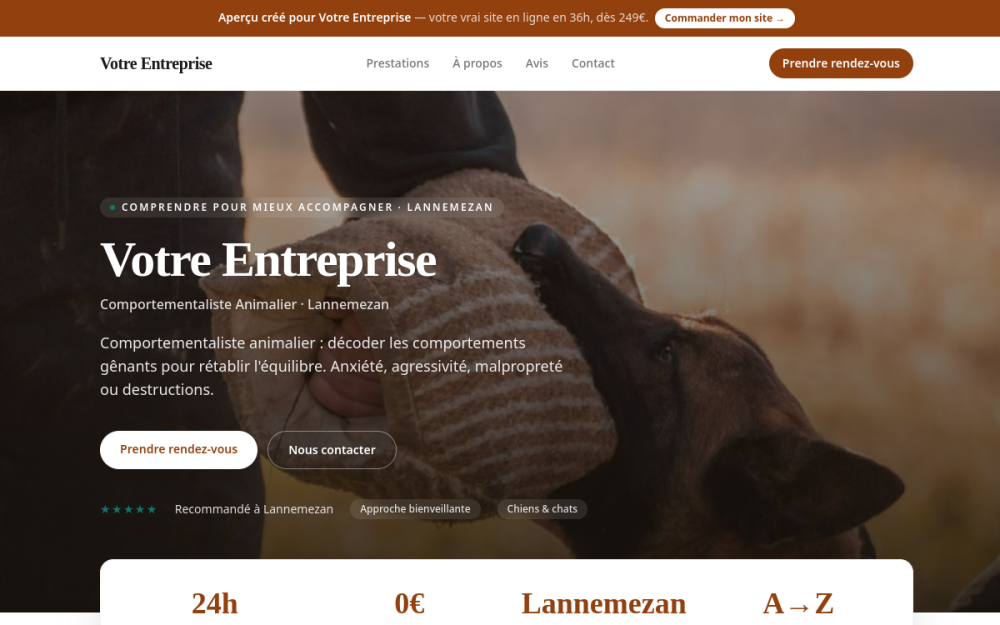 Agence digitale pour comportementaliste animalier à Lannemezan — création de site internet comportementaliste animalier à Lannemezan