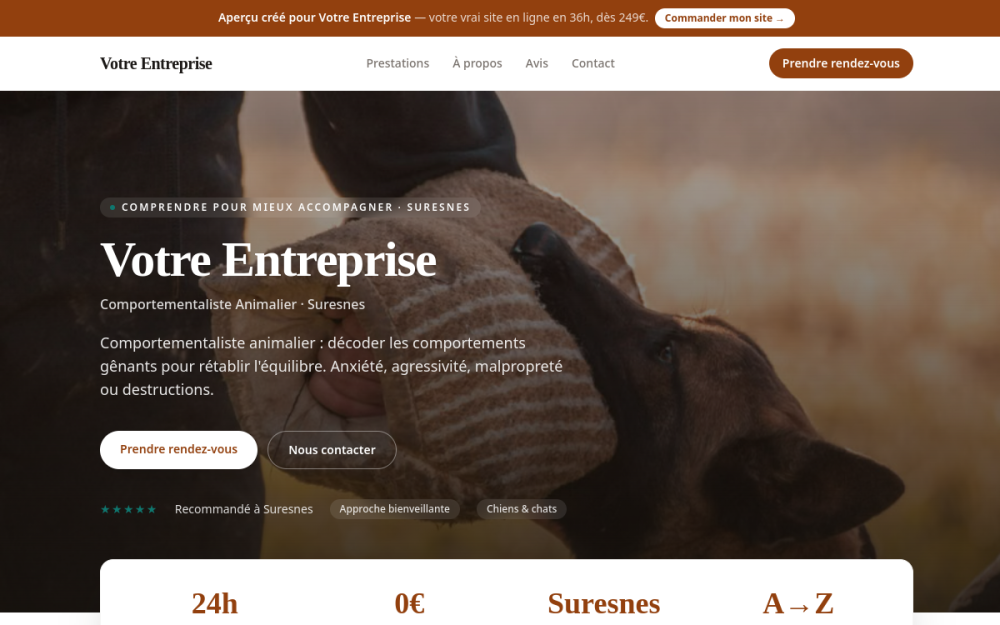 Agence digitale pour comportementaliste animalier à Suresnes — création de site internet comportementaliste animalier à Suresnes