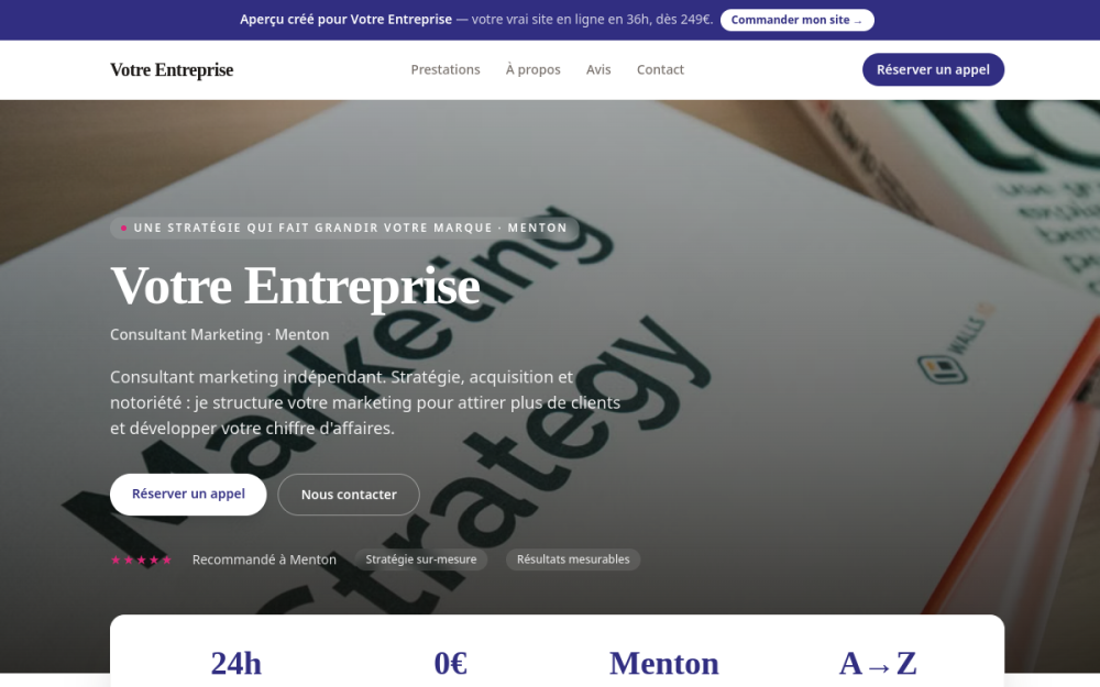 Agence digitale pour consultant marketing à Menton — création de site internet consultant marketing à Menton