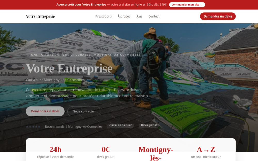 Agence digitale pour couvreur à Montigny-lès-Cormeilles — création de site internet couvreur à Montigny-lès-Cormeilles