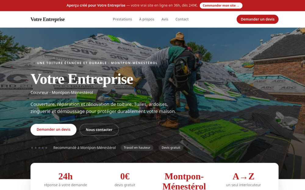 Agence digitale pour couvreur à Montpon-Ménestérol — création de site internet couvreur à Montpon-Ménestérol
