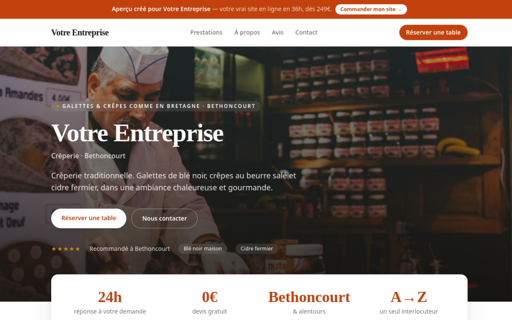 Agence digitale pour crêperie à Bethoncourt — création de site internet crêperie à Bethoncourt