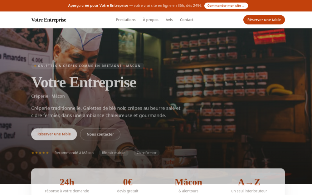 Agence digitale pour crêperie à Mâcon — création de site internet crêperie à Mâcon