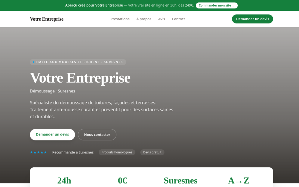 Agence digitale pour démoussage à Suresnes — création de site internet démoussage à Suresnes