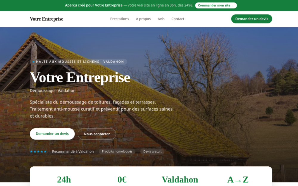 Agence digitale pour démoussage à Valdahon — création de site internet démoussage à Valdahon