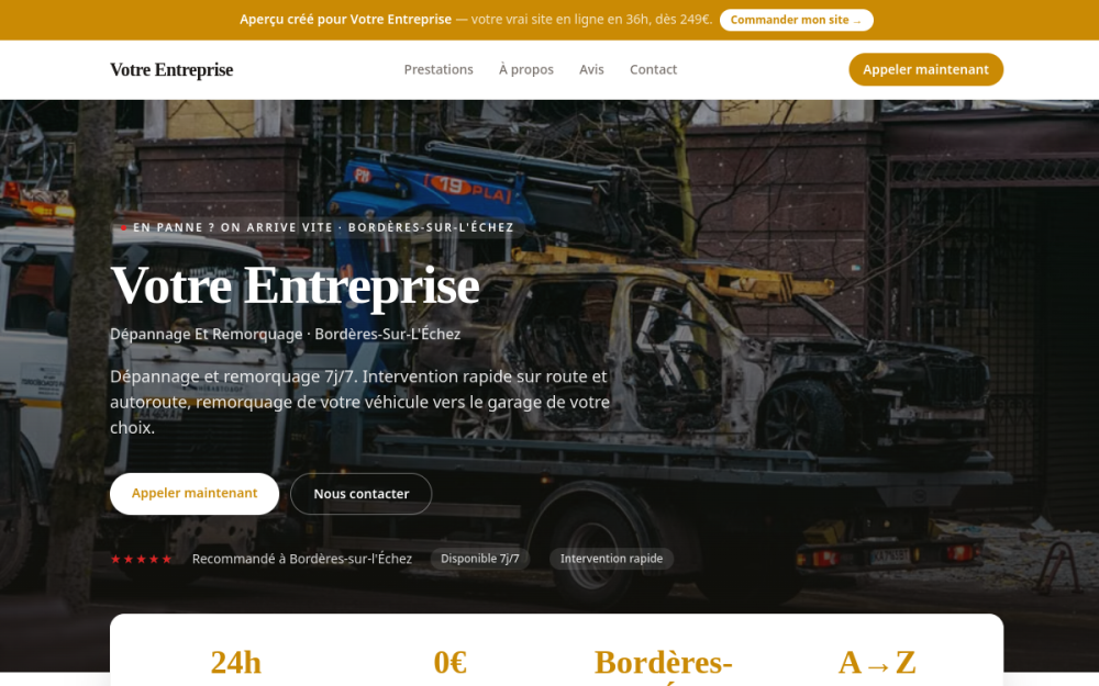 Agence digitale pour dépannage et remorquage à Bordères-sur-l'Échez — création de site internet dépannage et remorquage à Bordères-sur-l'Échez
