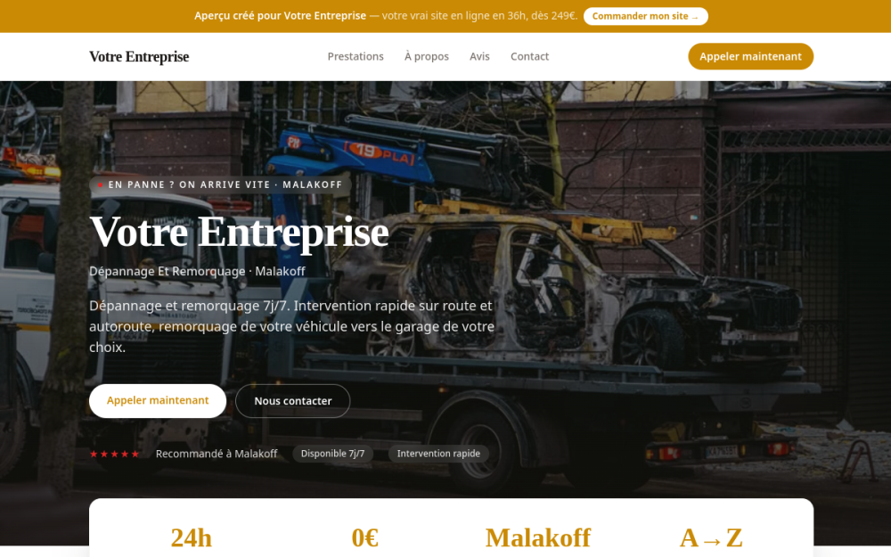 Agence digitale pour dépannage et remorquage à Malakoff — création de site internet dépannage et remorquage à Malakoff