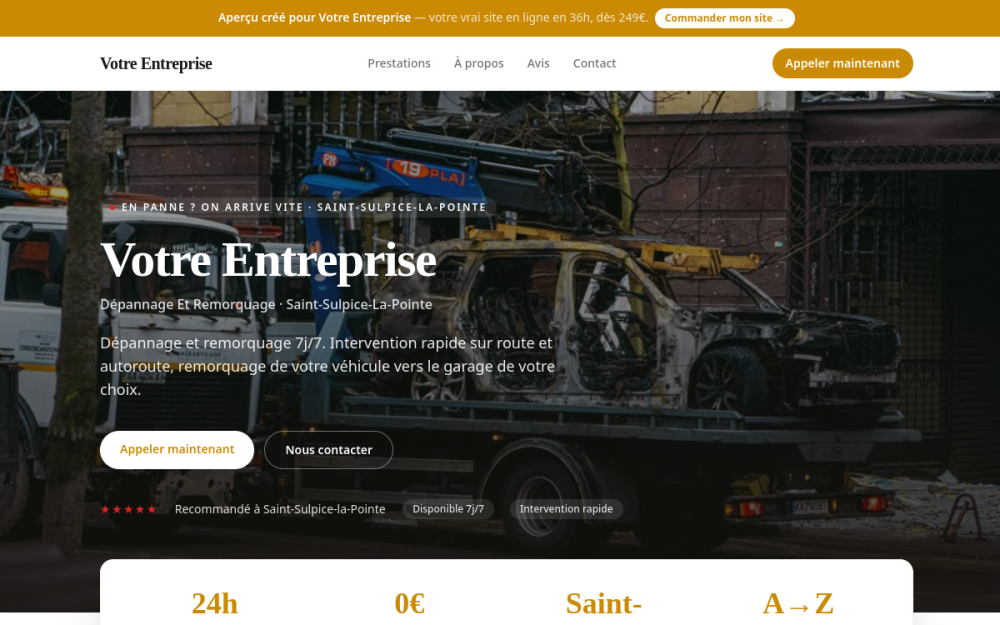 Agence digitale pour dépannage et remorquage à Saint-Sulpice-la-Pointe — création de site internet dépannage et remorquage à Saint-Sulpice-la-Pointe