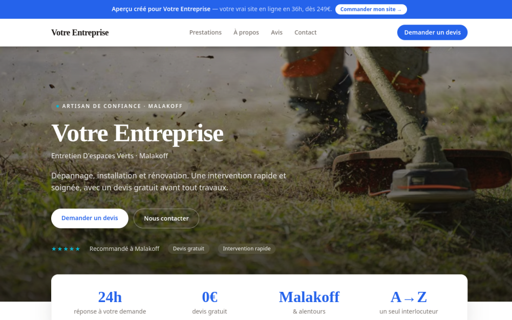Agence digitale pour entretien d'espaces verts à Malakoff — création de site internet entretien d'espaces verts à Malakoff