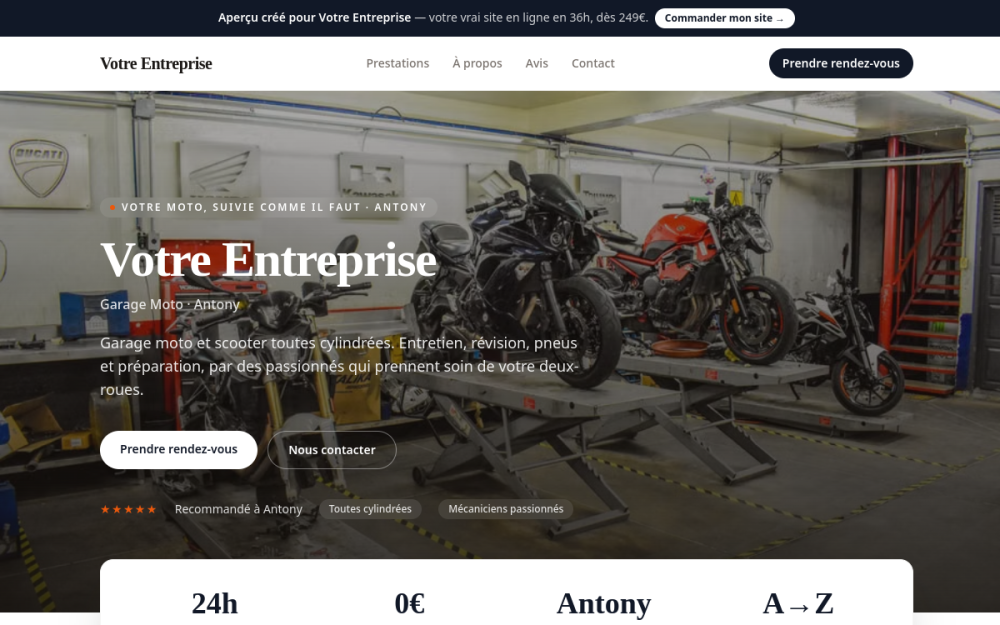 Agence digitale pour garage moto à Antony — création de site internet garage moto à Antony