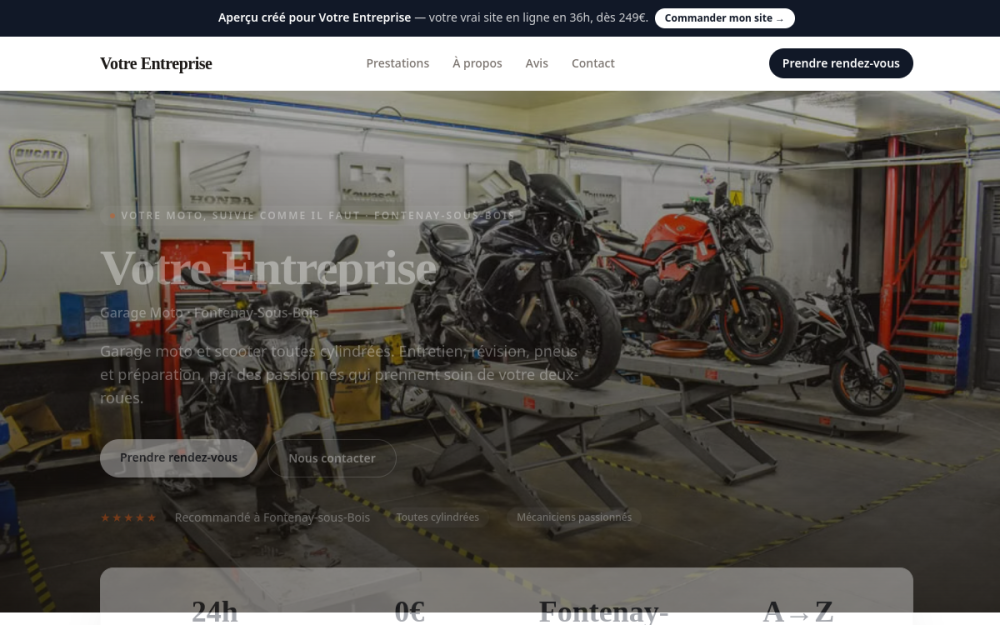 Agence digitale pour garage moto à Fontenay-sous-Bois — création de site internet garage moto à Fontenay-sous-Bois