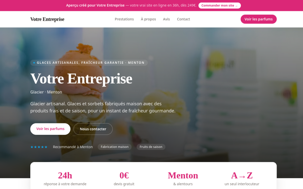 Agence digitale pour glacier à Menton — création de site internet glacier à Menton
