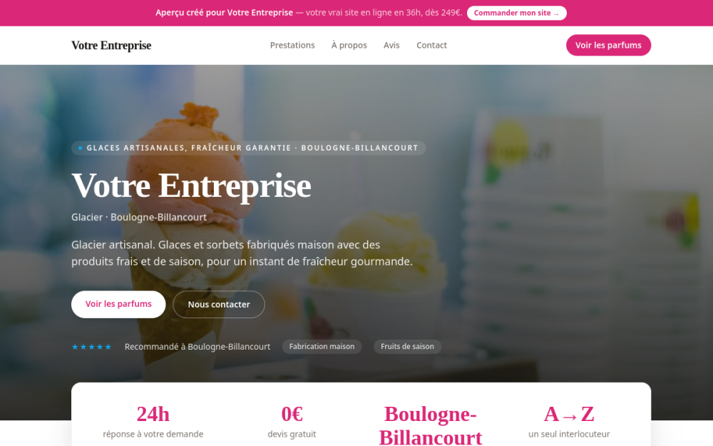 Agence digitale pour glacier à Boulogne-Billancourt — création de site internet glacier à Boulogne-Billancourt